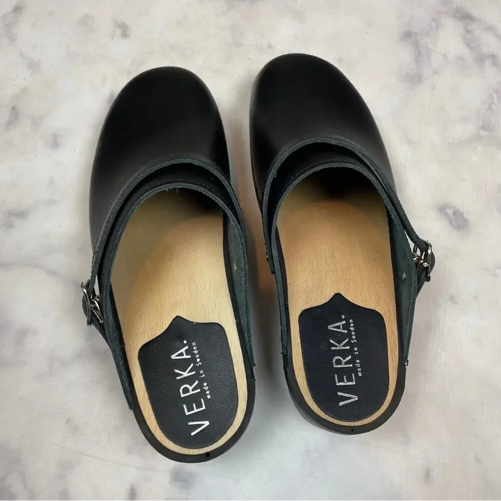 Verka Black Leather Convertible Slingback Clogs Sz 41 - Picture 5 of 11